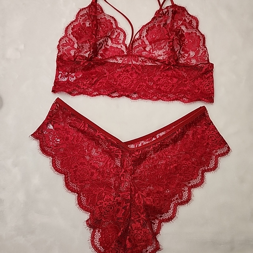 Lilosy Sexy Sheer Floral Lace Pajamas Lingerie Set High Waist Sleepwear Bra Sz L